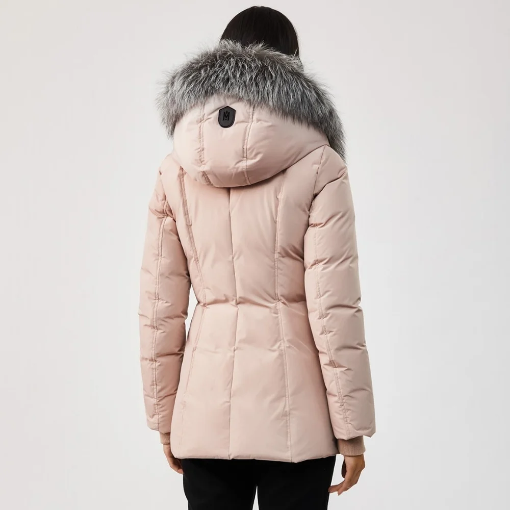 MACKAGE Soft Pink Adali Silver Fox Fur Signature Collar Down Coat - Picture 5 of 16